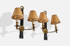 French Designer, Wall Lights, Brass, Metal, Paper, France, 1950s