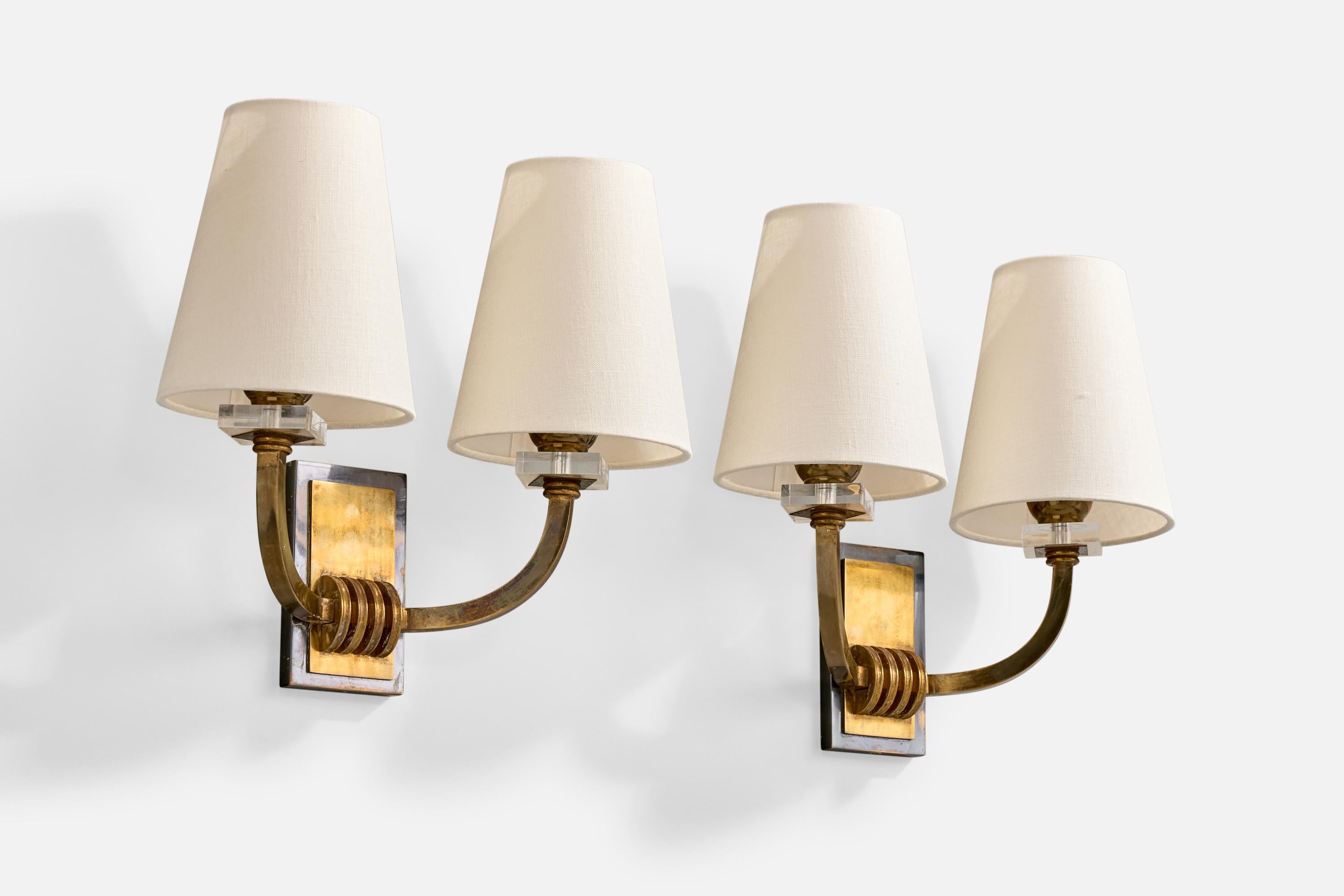 Mid-Century Modern Design-Light, laiton, métal, plexiglas, tissu, France, années 1950 en vente