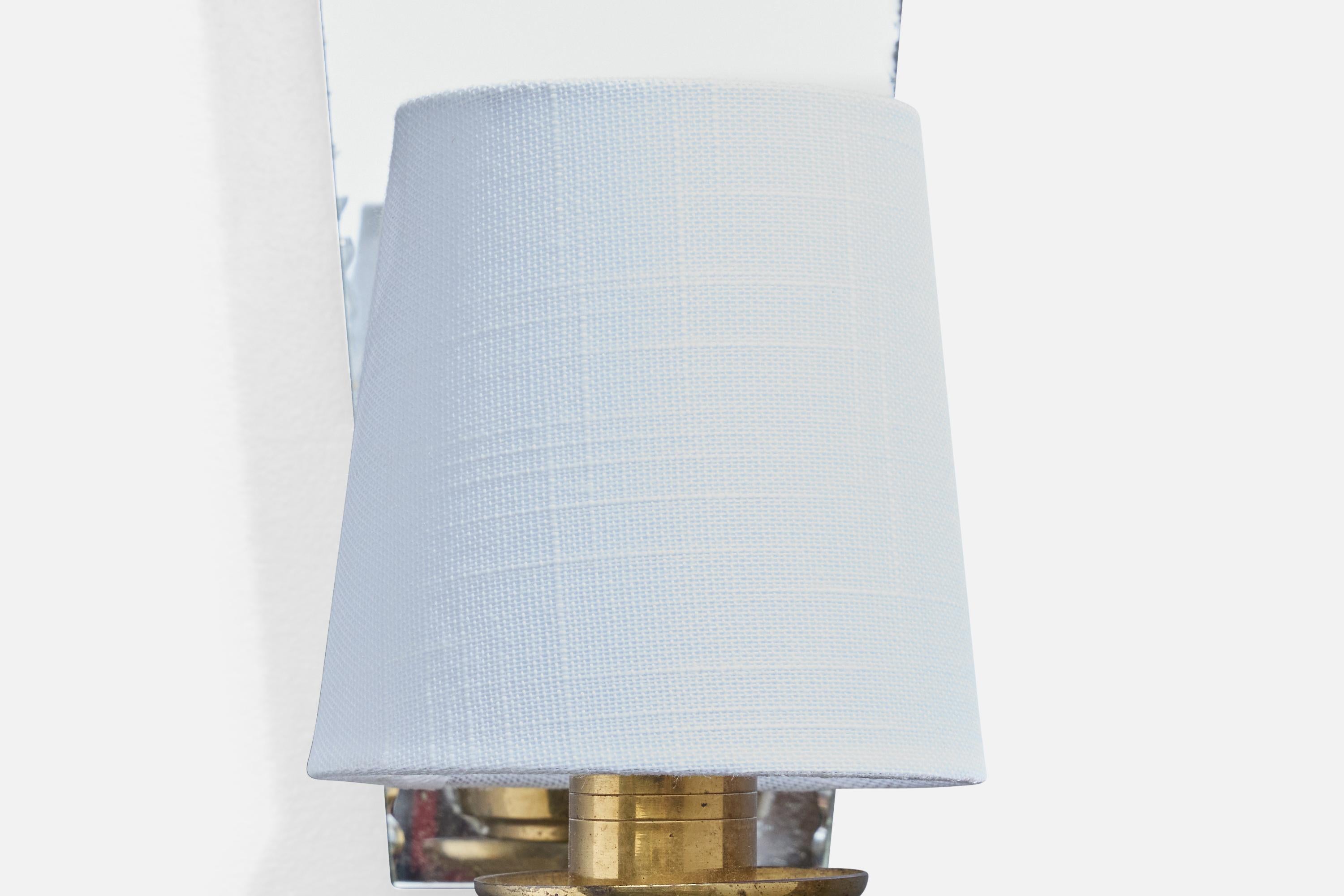 Designer francese, lampade da parete, ottone, specchio, tessuto, Francia, anni '50 in vendita 3