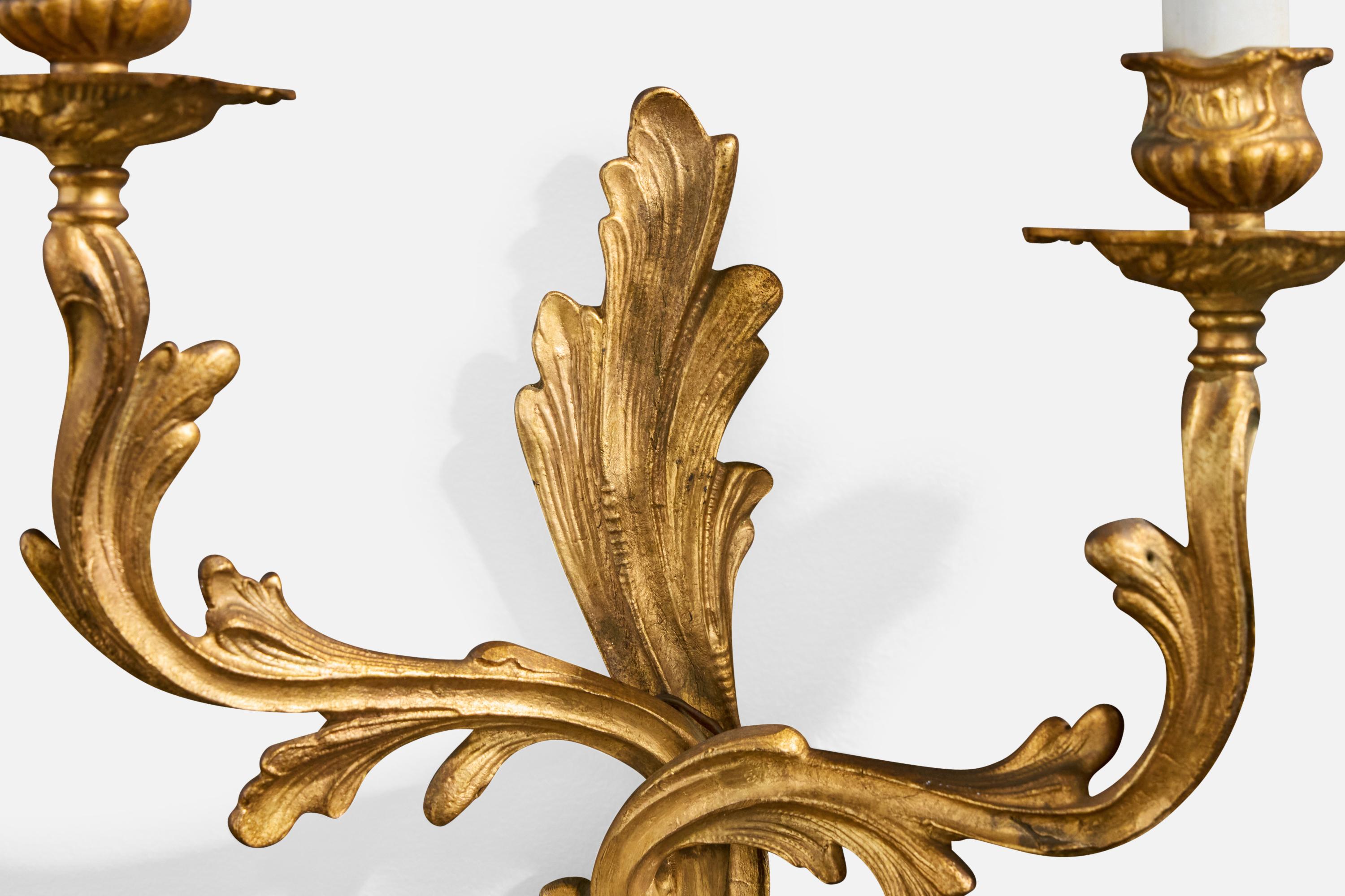 French Designer, Wall Lights, Brass, Parchment Paper, France, 1950s For Sale 3