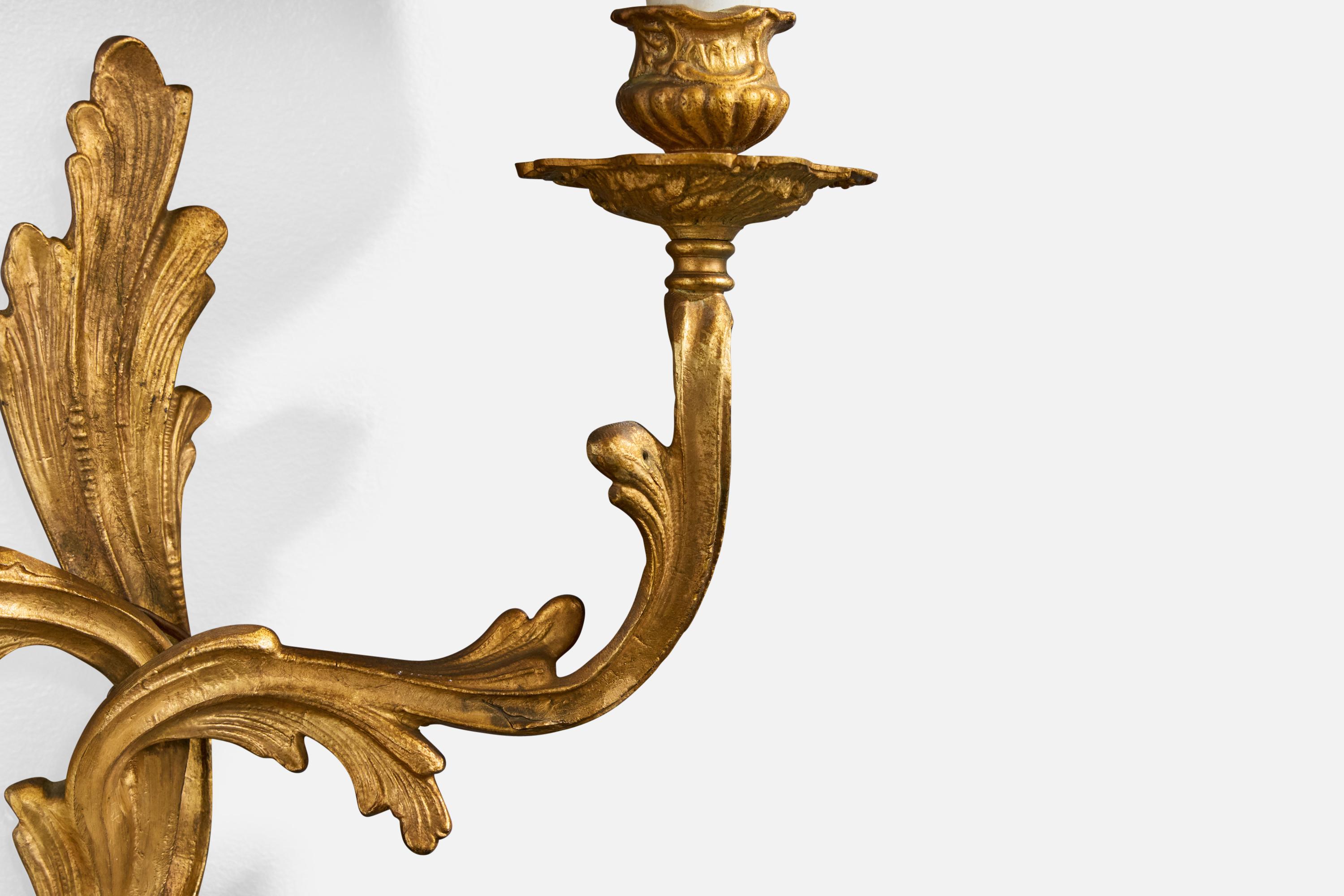 French Designer, Wall Lights, Brass, Parchment Paper, France, 1950s For Sale 4