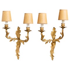 French Designer, Wall Lights, Brass, Parchment Paper, France, 1950s