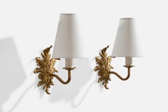 French Designer, Wall Lights, Brass, Plastic, Fabric, France, 1950s