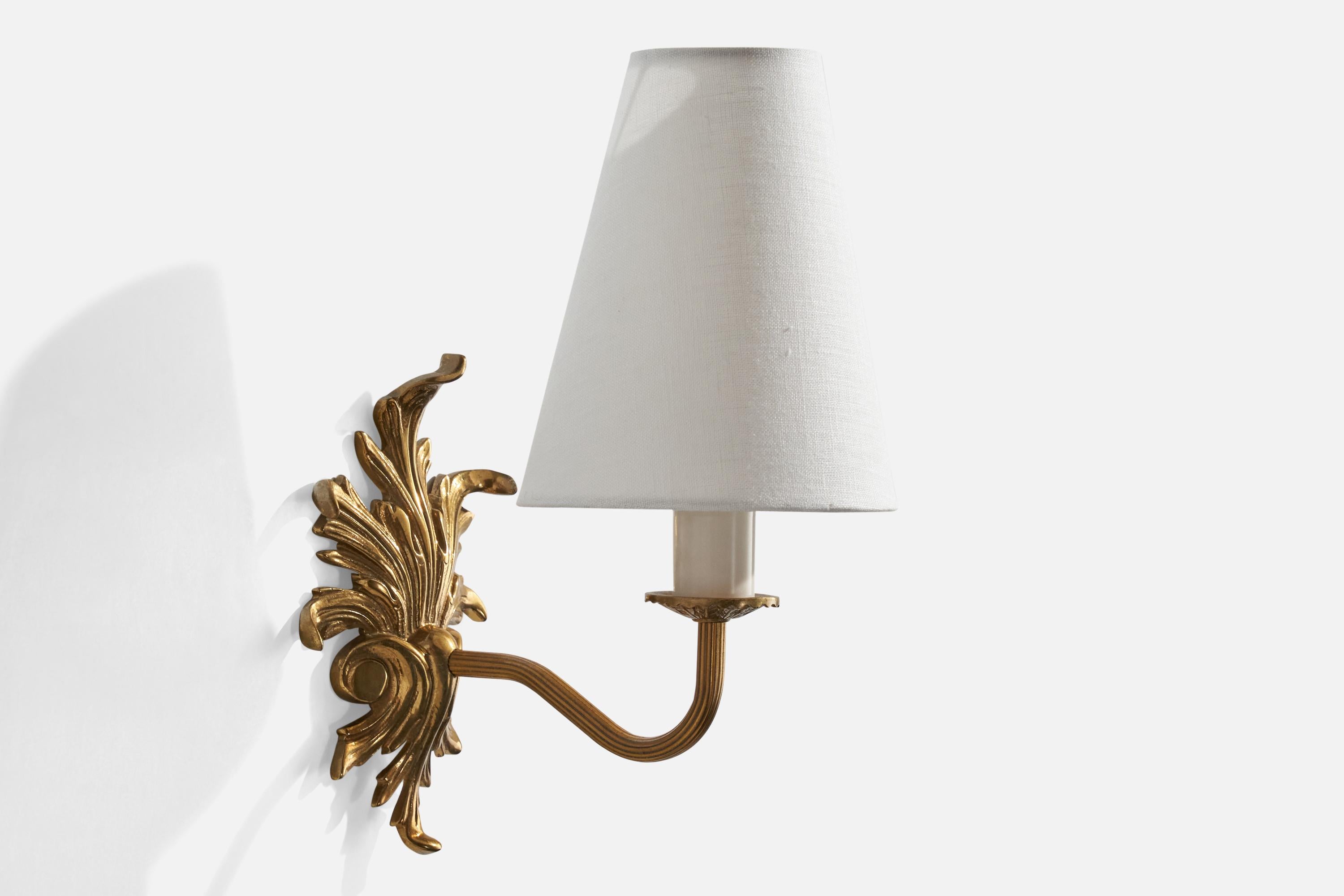 Mid-20th Century French Designer, Wall Lights, Brass, Plastic, Fabric, France, 1950s For Sale