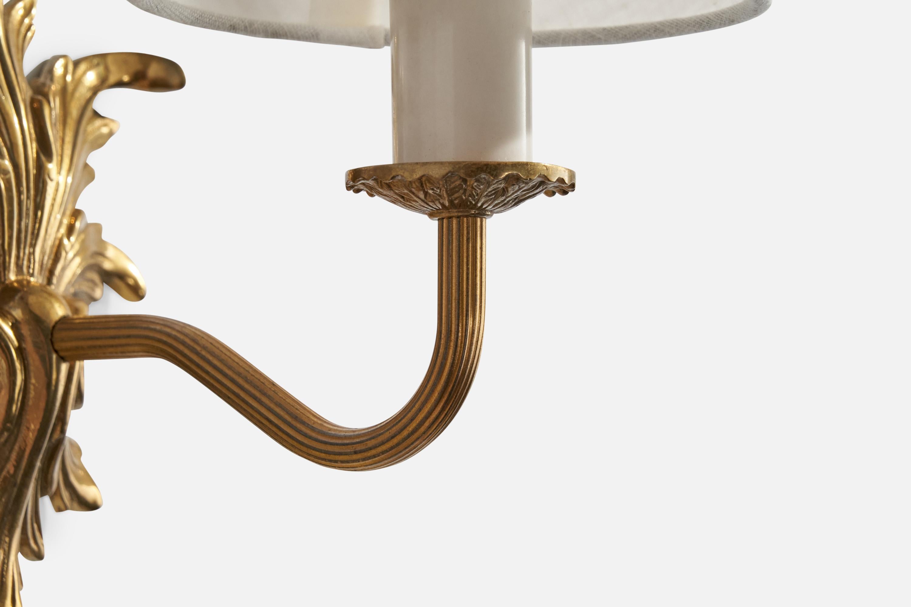 French Designer, Wall Lights, Brass, Plastic, Fabric, France, 1950s For Sale 3