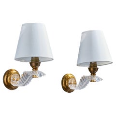 French Designer, Wall Lights, Brass, Plexiglass, Fabric, France, 1950s