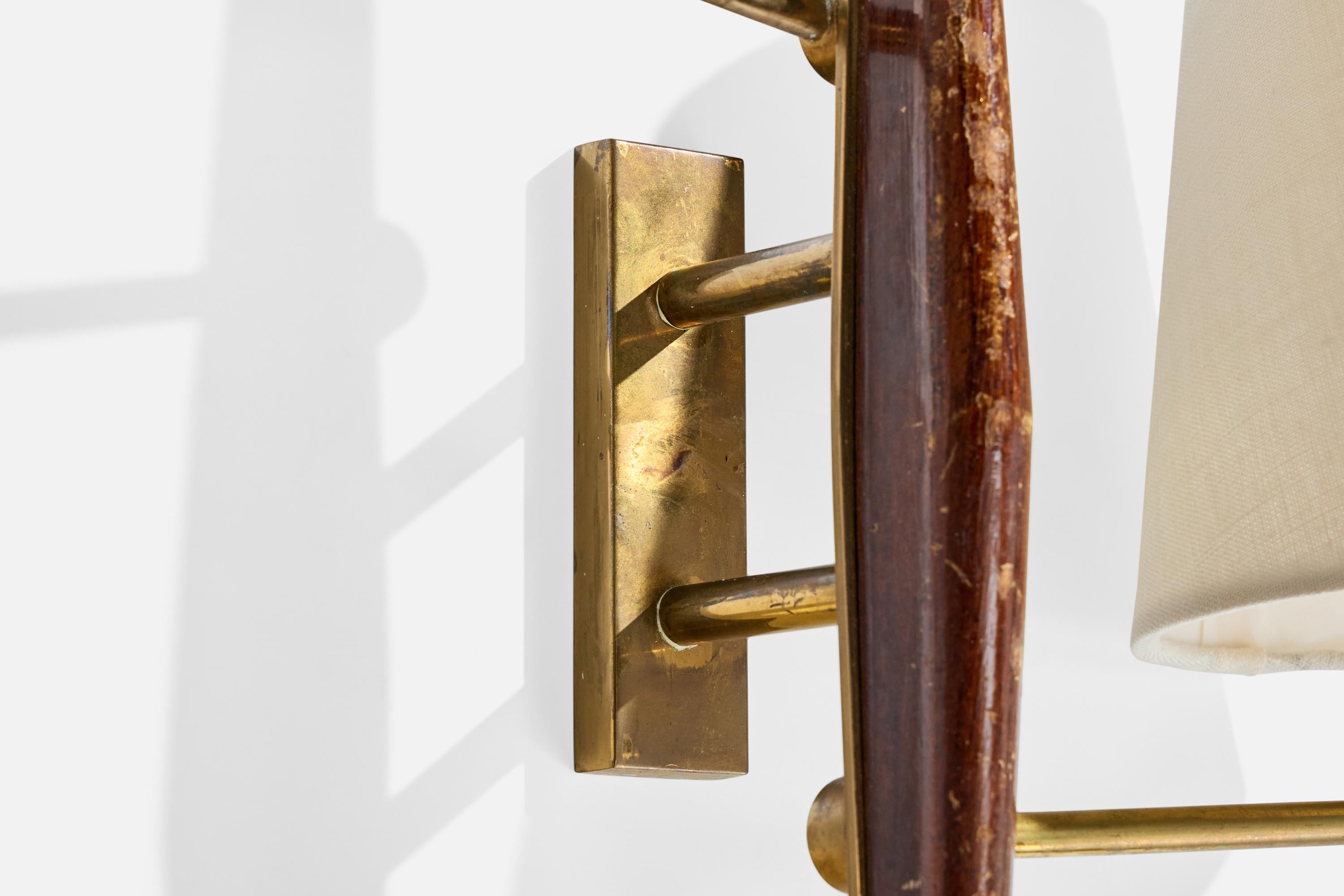 Design-Light français, laiton, Wood, tissu, France, années 1950 en vente 3