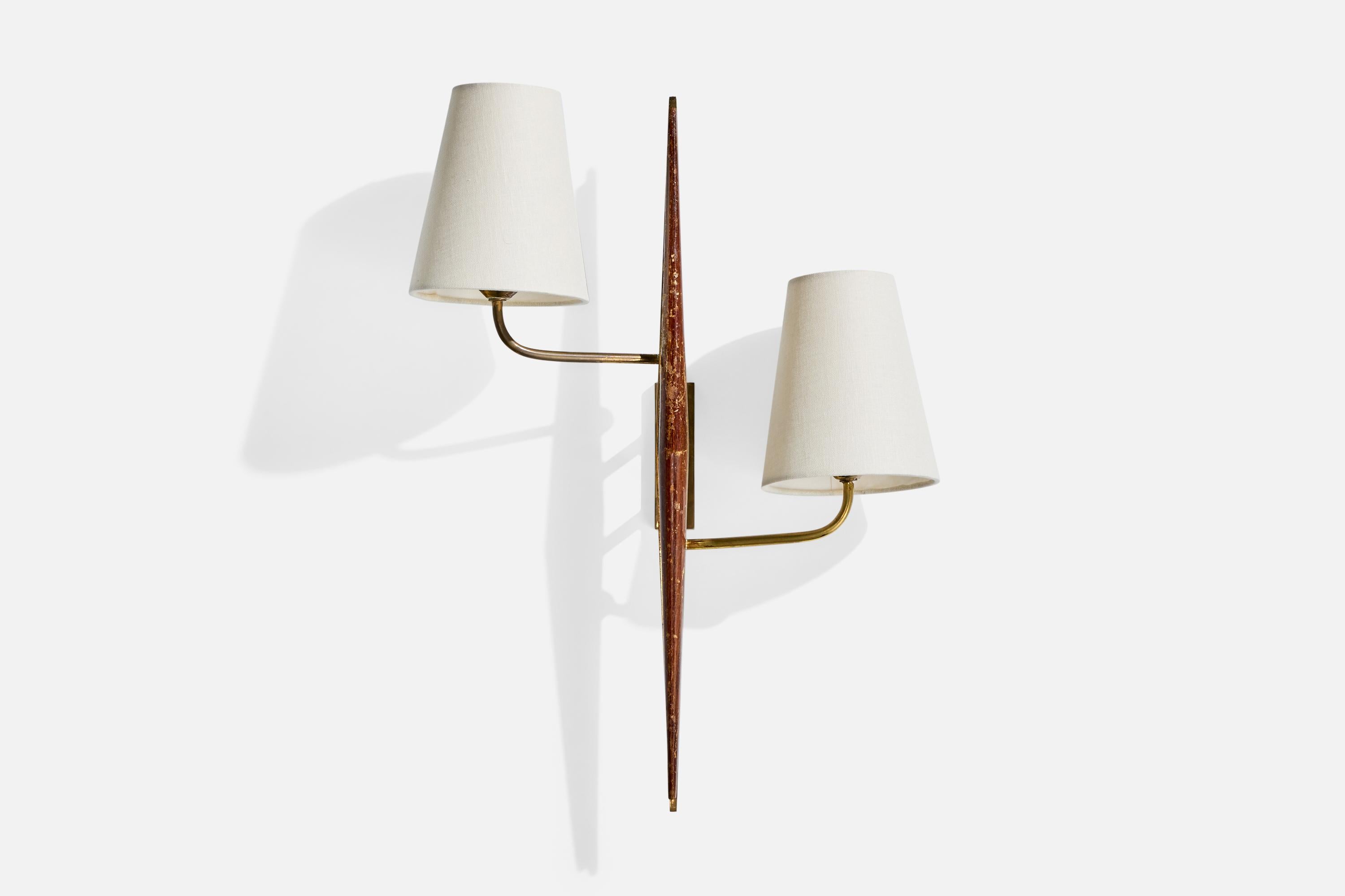Français Design-Light français, laiton, Wood, tissu, France, années 1950 en vente