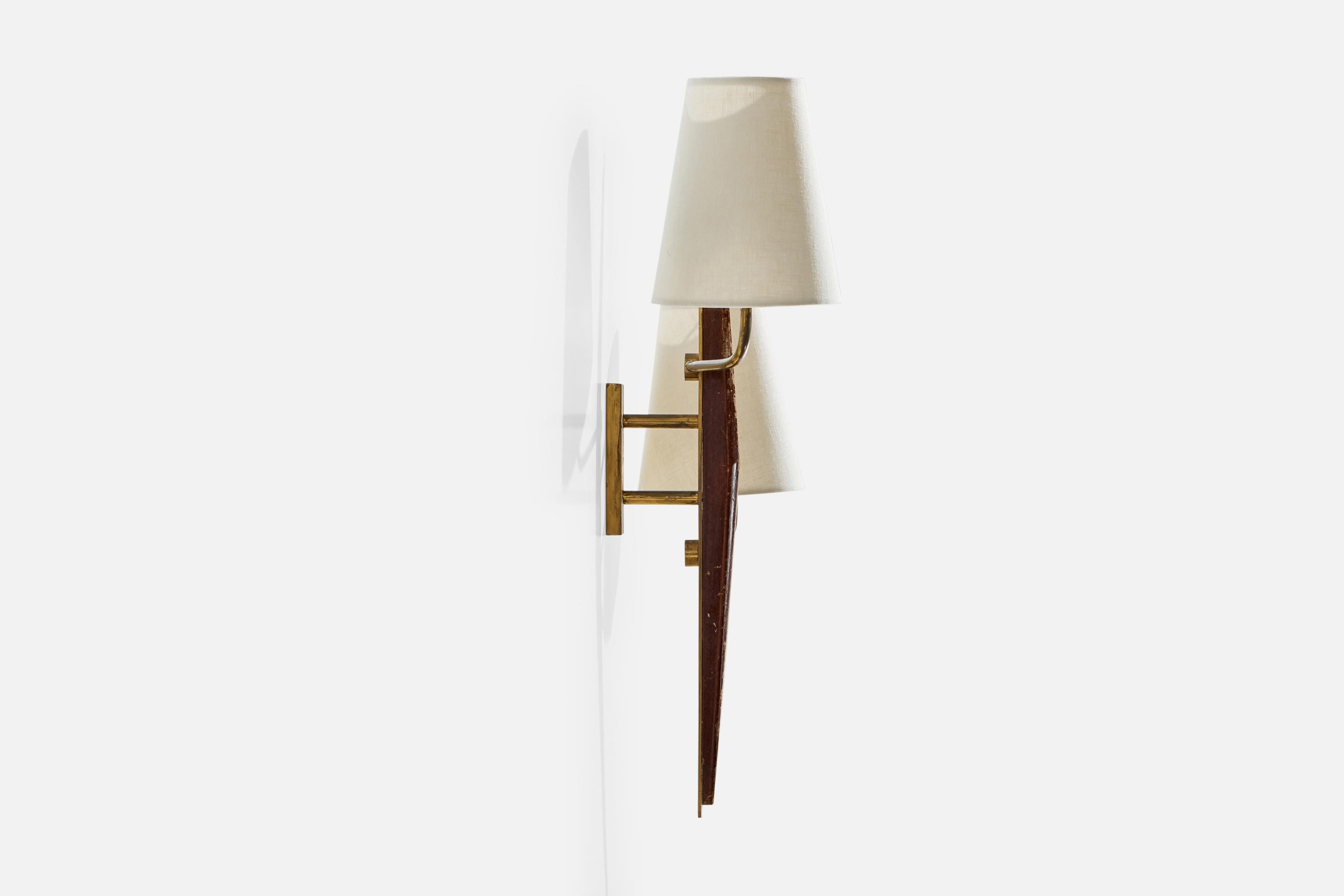 Design-Light français, laiton, Wood, tissu, France, années 1950 Bon état - En vente à High Point, NC