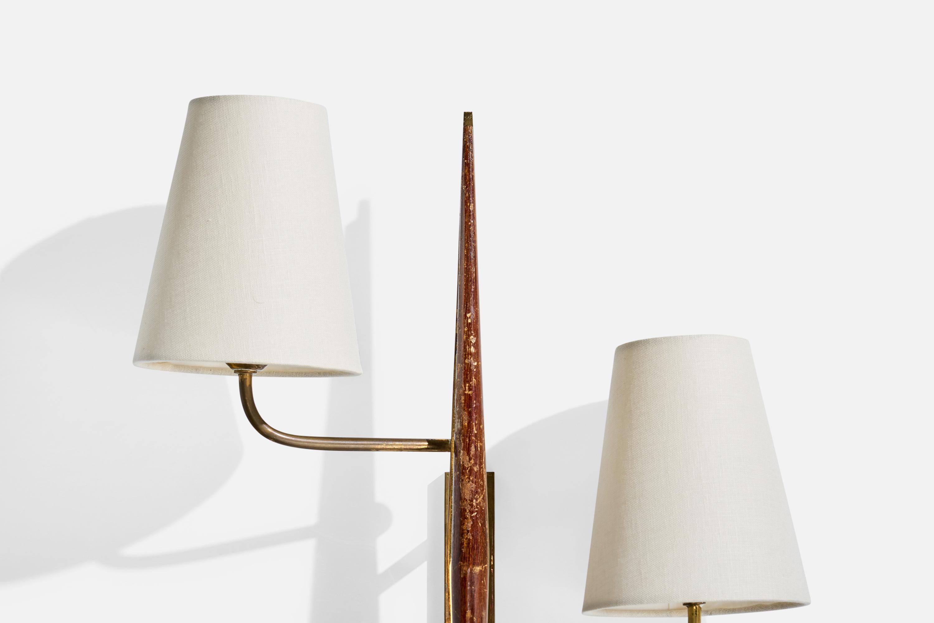 Milieu du XXe siècle Design-Light français, laiton, Wood, tissu, France, années 1950 en vente