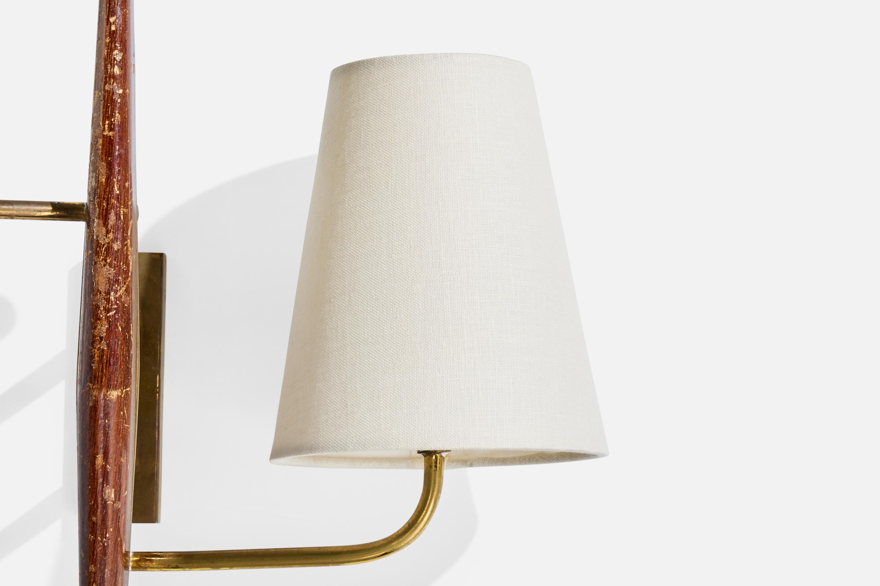 Design-Light français, laiton, Wood, tissu, France, années 1950 en vente 1