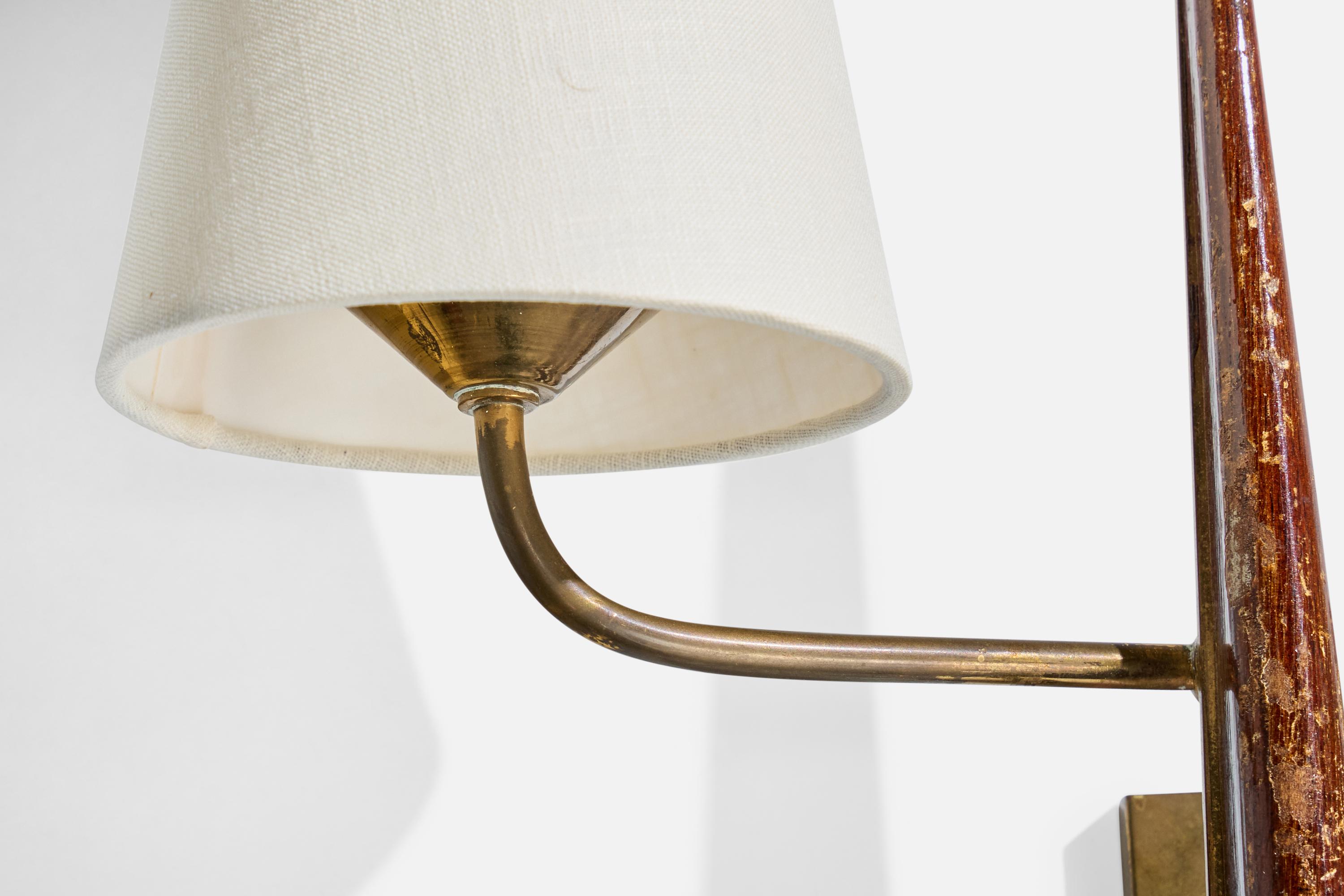 Design-Light français, laiton, Wood, tissu, France, années 1950 en vente 2