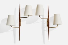 Design-Light français, laiton, Wood, tissu, France, années 1950