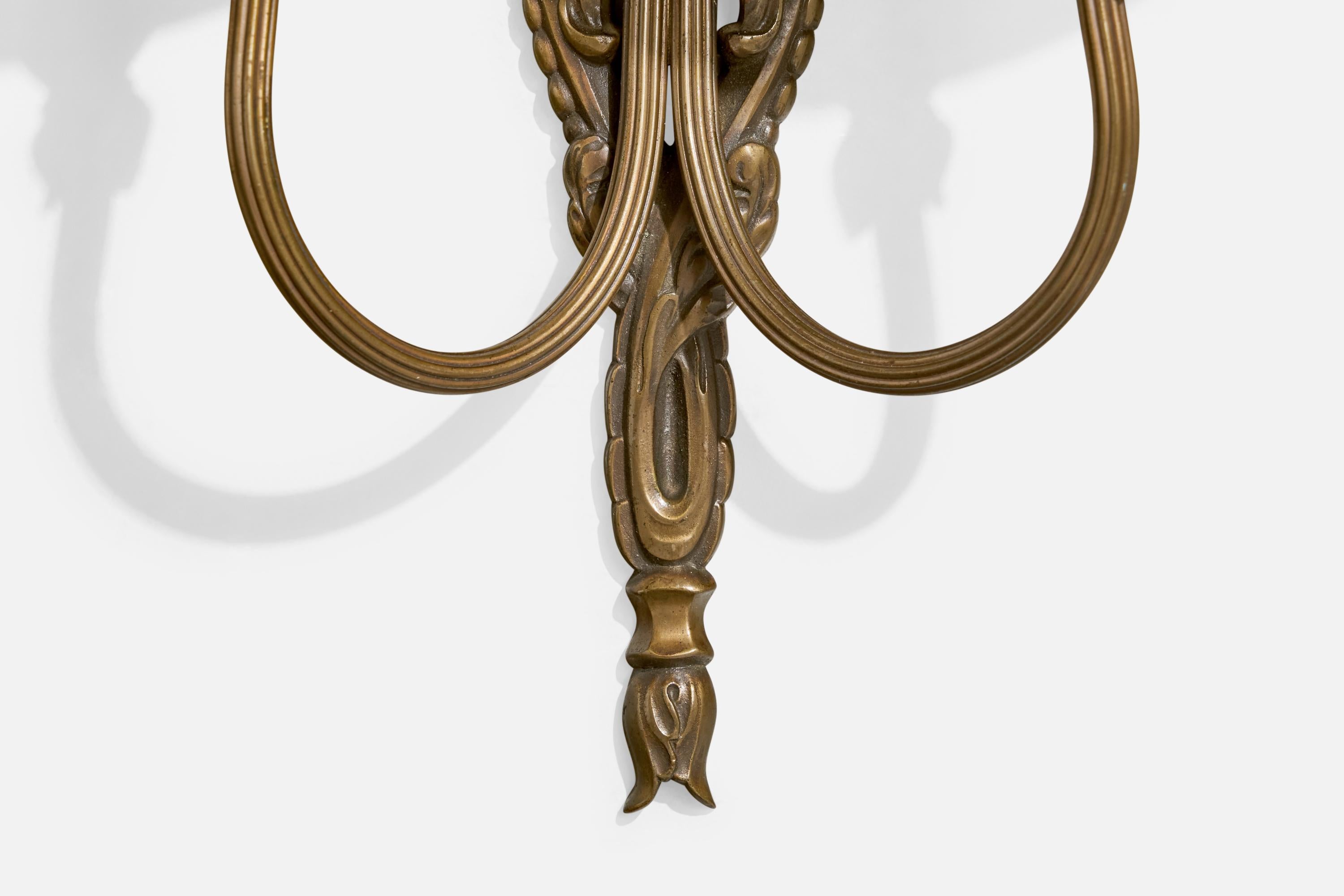 Designer francese, lampade da parete, bronzo, tessuto, Francia, anni '40 in vendita 1