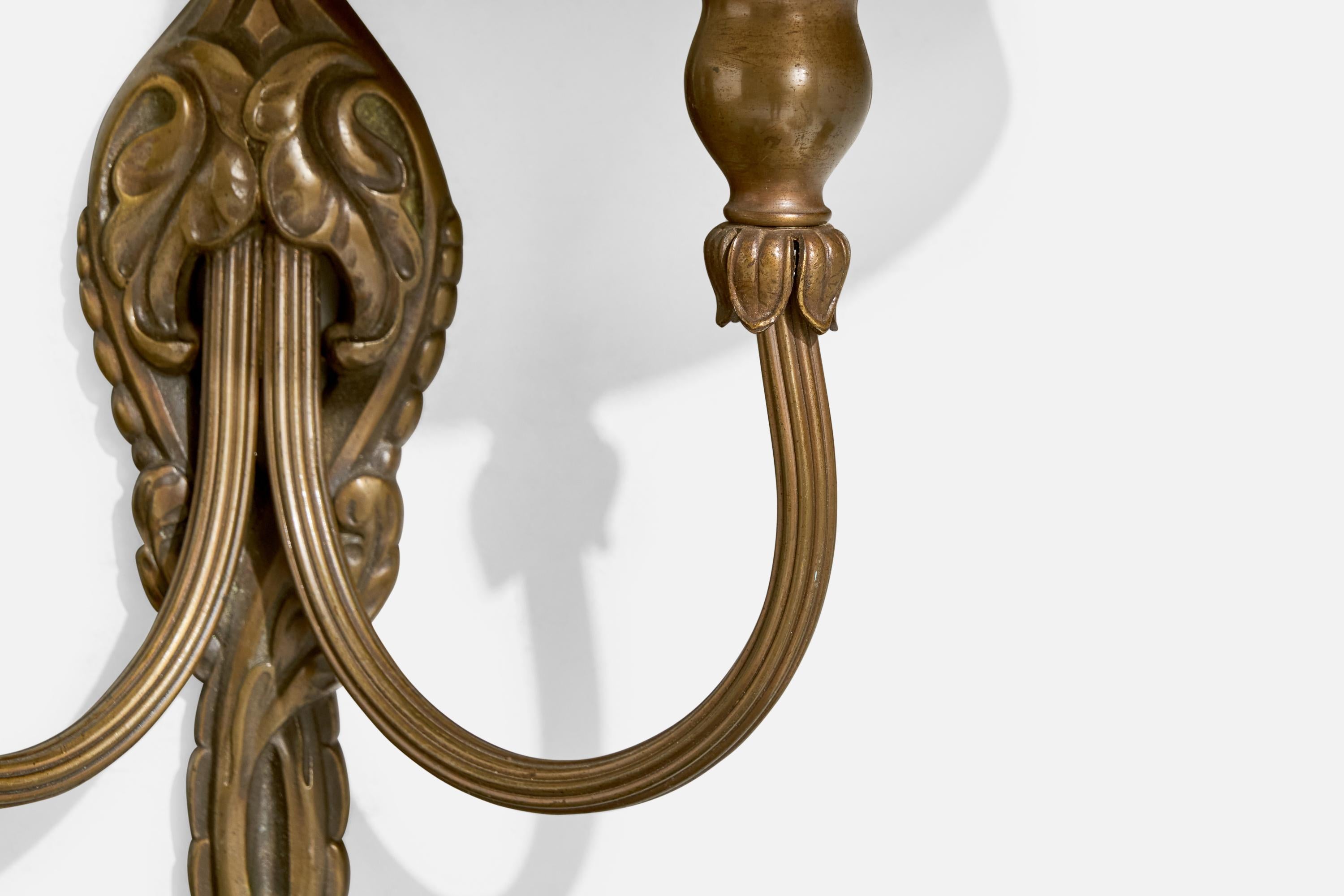 Designer francese, lampade da parete, bronzo, tessuto, Francia, anni '40 in vendita 2