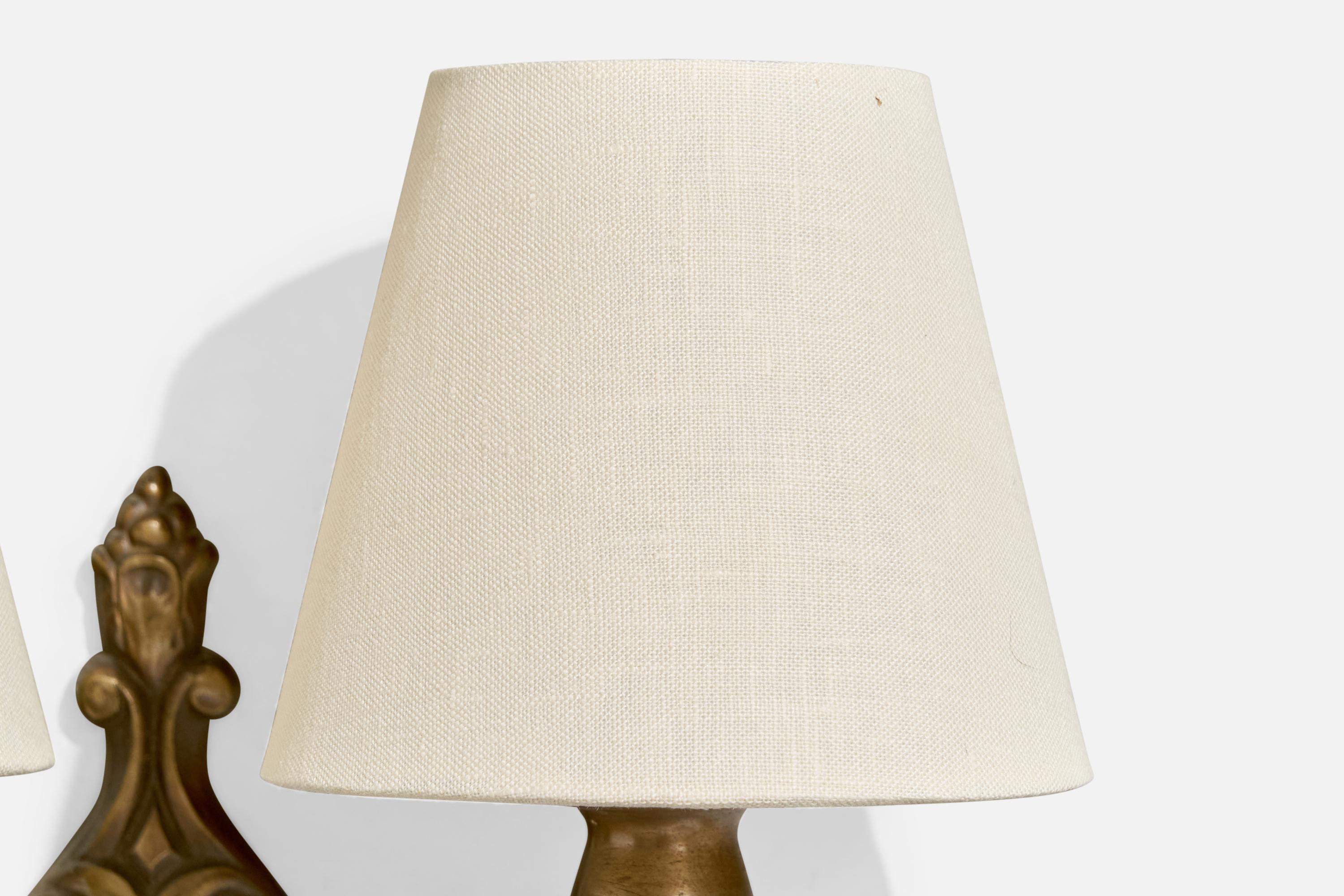 Designer francese, lampade da parete, bronzo, tessuto, Francia, anni '40 in vendita 3