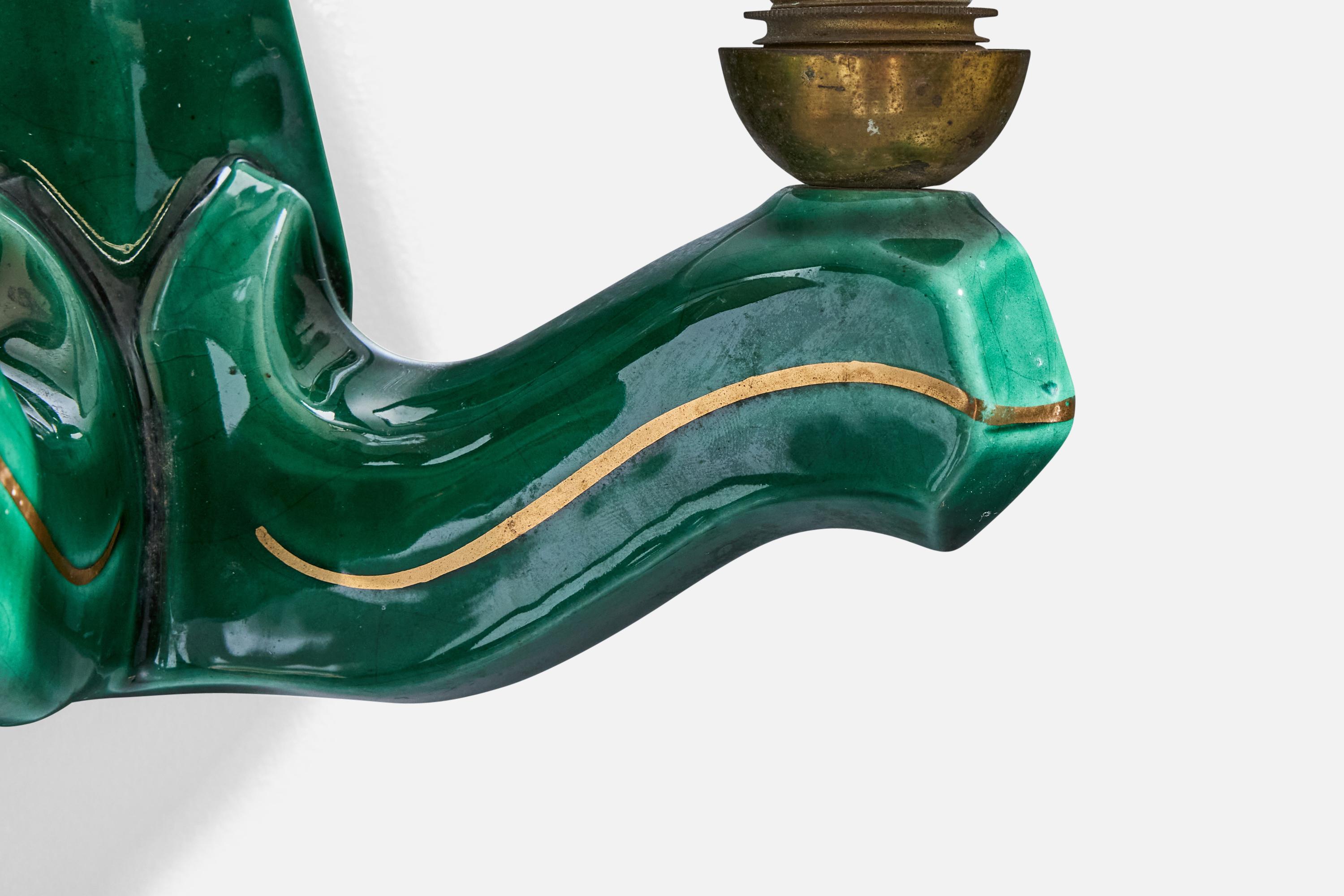 Ottone Designer francese, lampade da parete, ceramica, ottone, tessuto, Francia, anni '60 in vendita