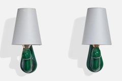 French Designer, Wall Lights, Ceramic, Fabric, France, 1960s