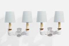 French Designer, Wall Lights, Ceramic, Plaster, Brass, Fabric, France, 1970s