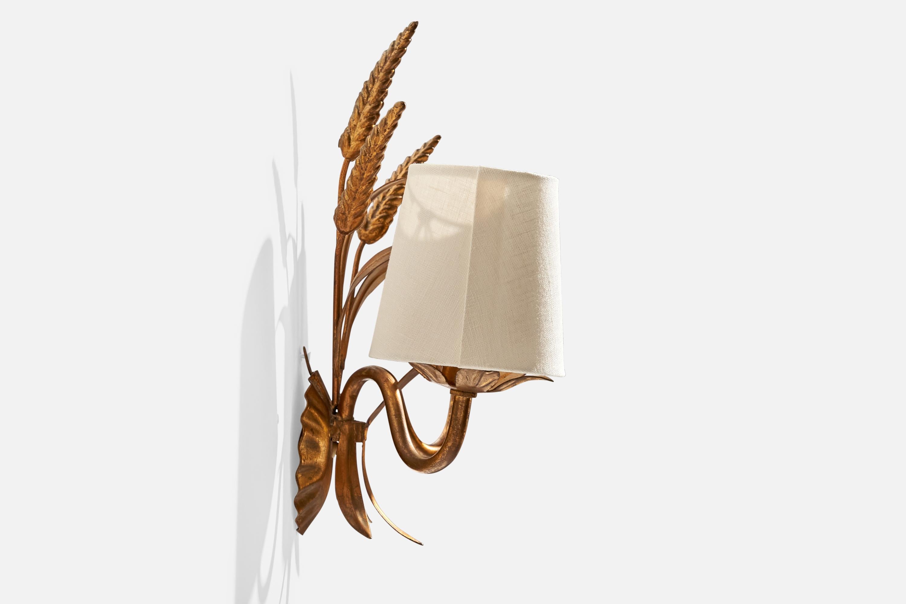 French Designer, Wall Lights, Copper, Fabric, France, 1940s For Sale 1