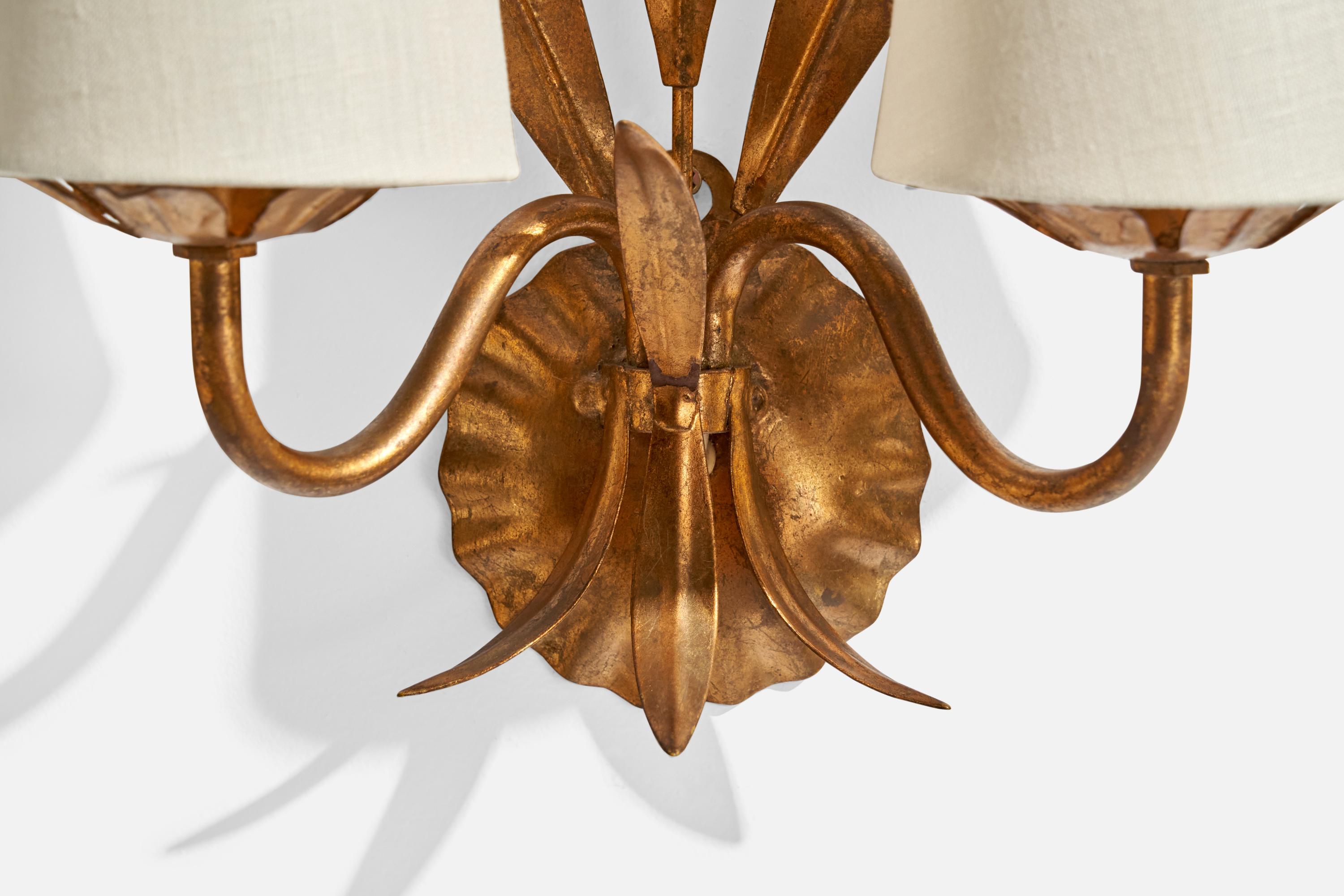 French Designer, Wall Lights, Copper, Fabric, France, 1940s For Sale 3