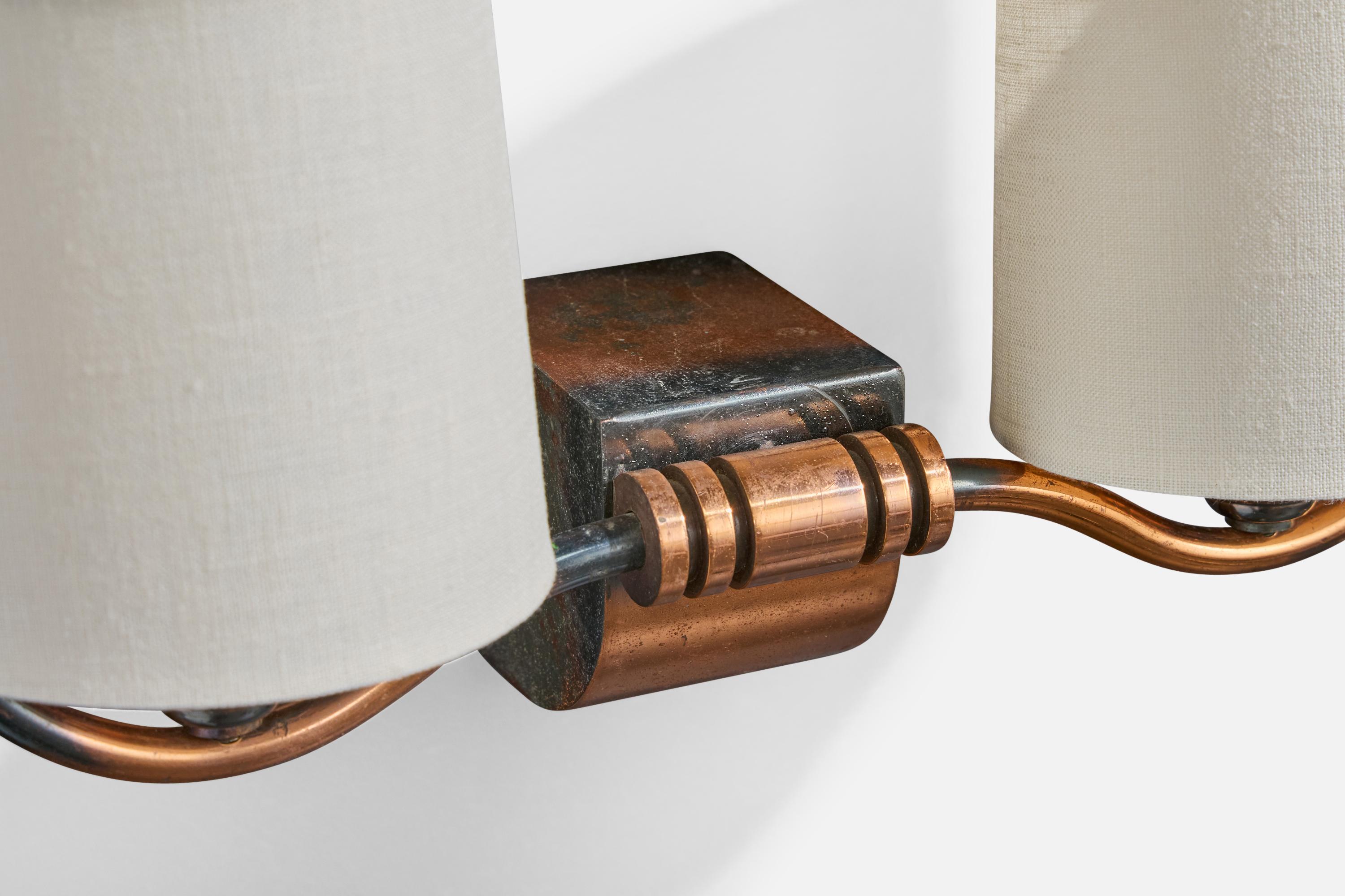 Rame Designer francese, lampade da parete, rame, tessuto, Francia, anni '1950 in vendita