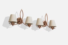 French Designer, Wall Lights, Copper, Glass, Fabric, France, 1950s