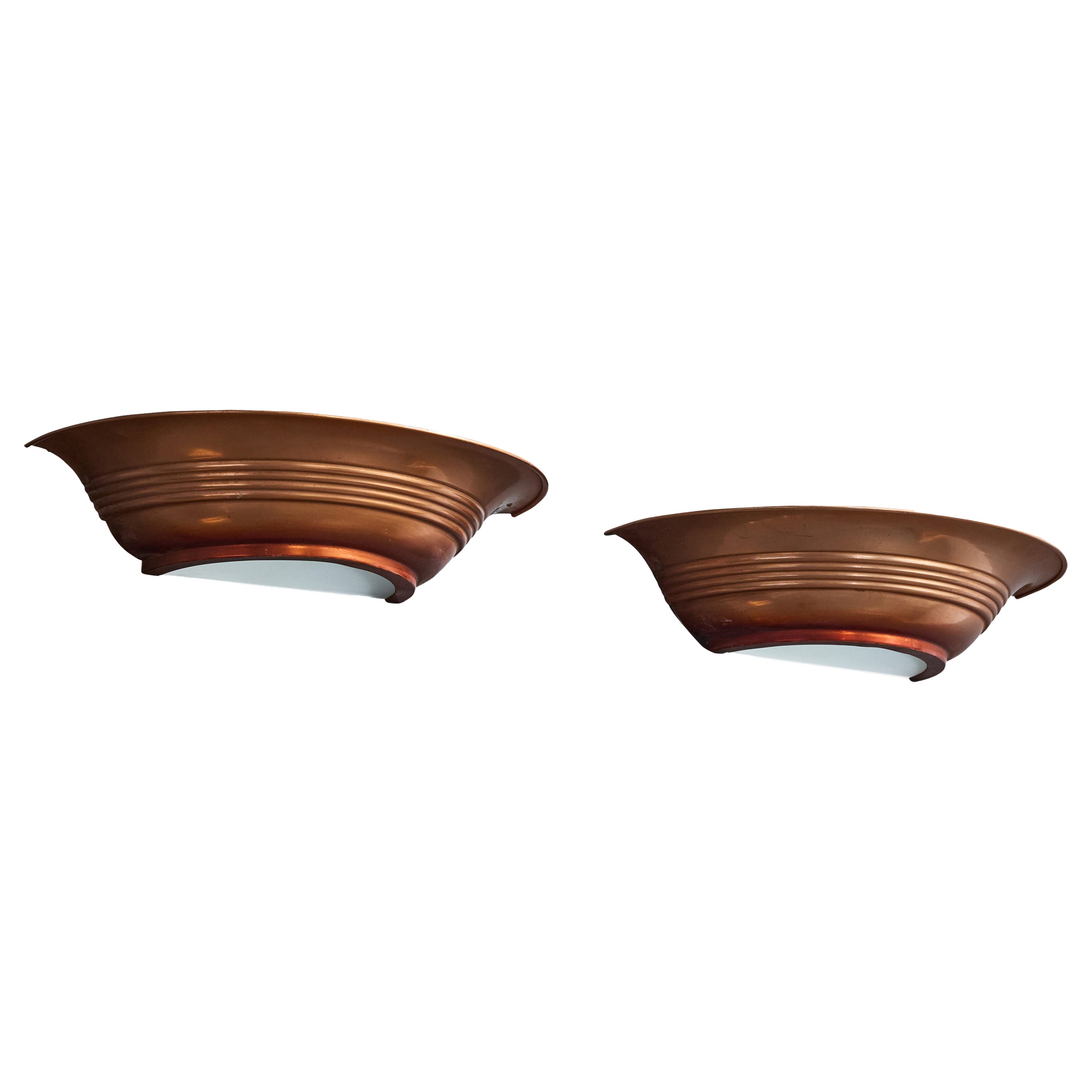 Diseñador francés, Apliques, Cobre, Cristal, Francia, Años 40