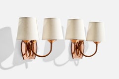 Designer francese, lampade da parete, rame, specchio, tessuto, Francia, anni '50