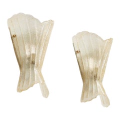 French Designer, Wall Lights, Glass, Brass, France, 1970s