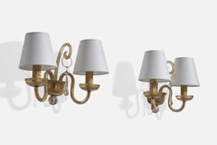 French Designer, Wall Lights, Glass, Fabric, France, 1960s