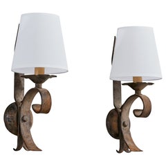 French Designer, Wall Lights, Iron, Bakelite, Fabric, France, 1940s