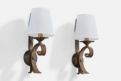 French Designer, Wall Lights, Iron, Bakelite, Fabric, France, 1940s