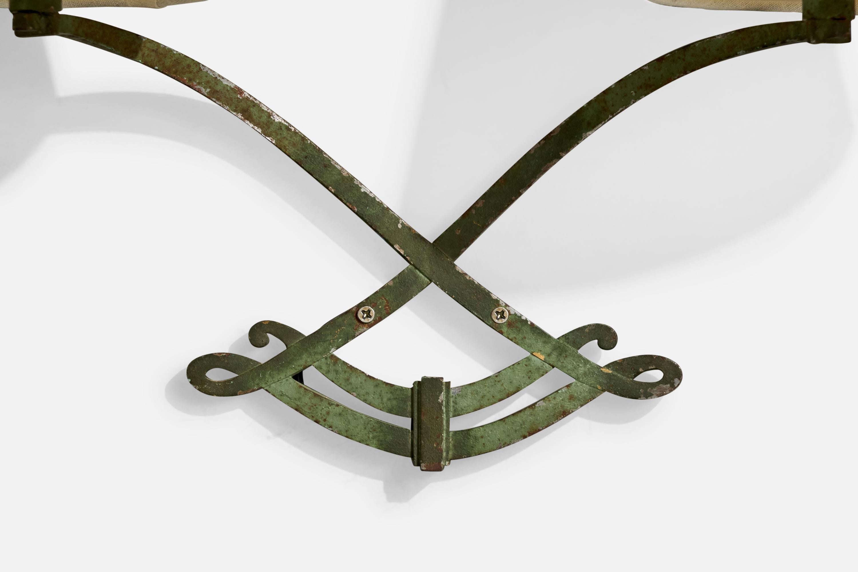 French Designer, Wall Lights, Iron, Brass, Fabric, France, 1940s 1