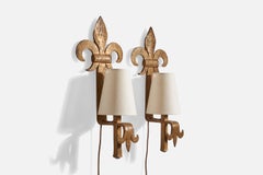 French Designer, Wall Lights, Iron, Fabric, France, 1940s