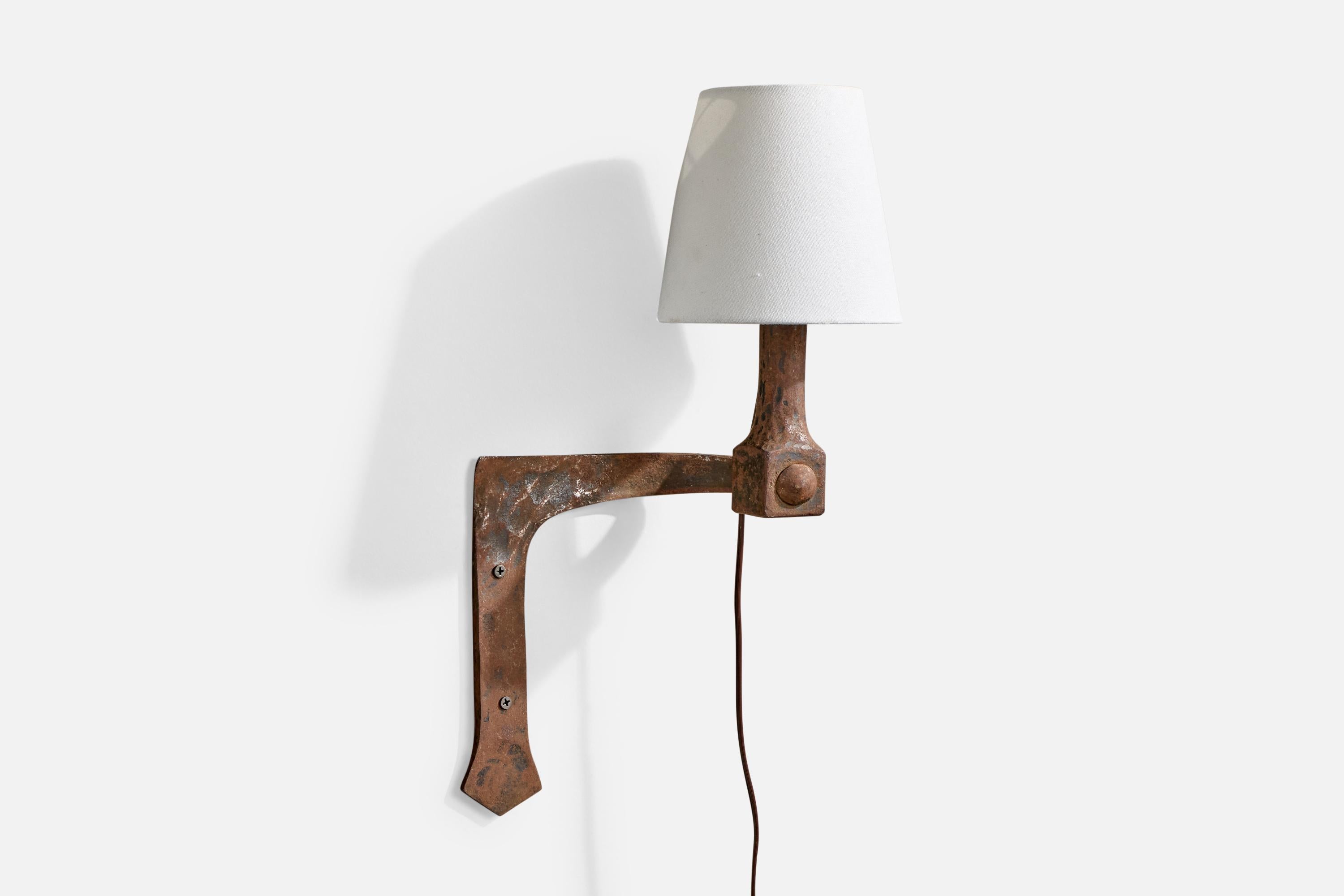 Mid-20th Century French Designer, Wall Lights, Iron, Fabric, France, 1940s For Sale