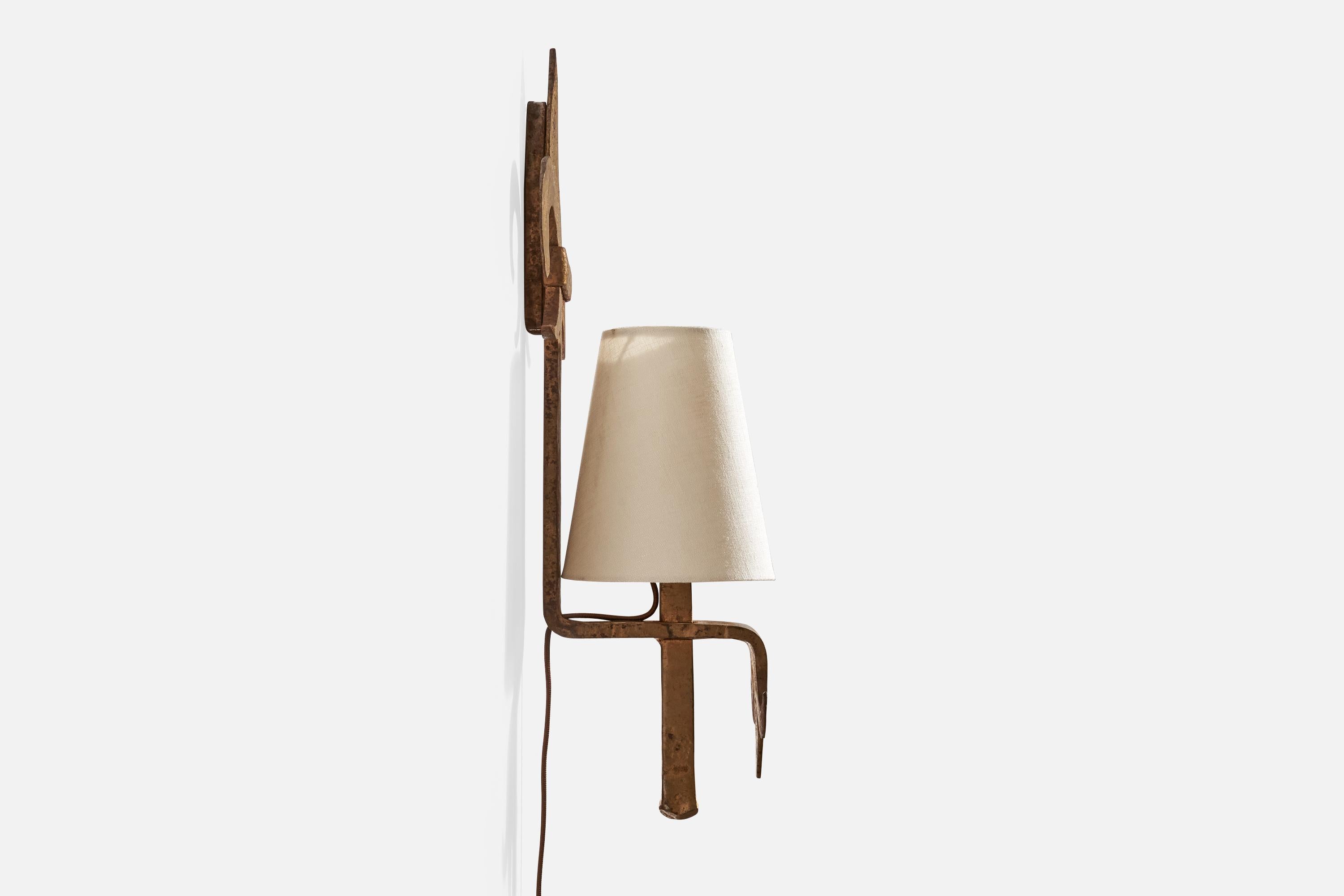 French Designer, Wall Lights, Iron, Fabric, France, 1940s For Sale 1