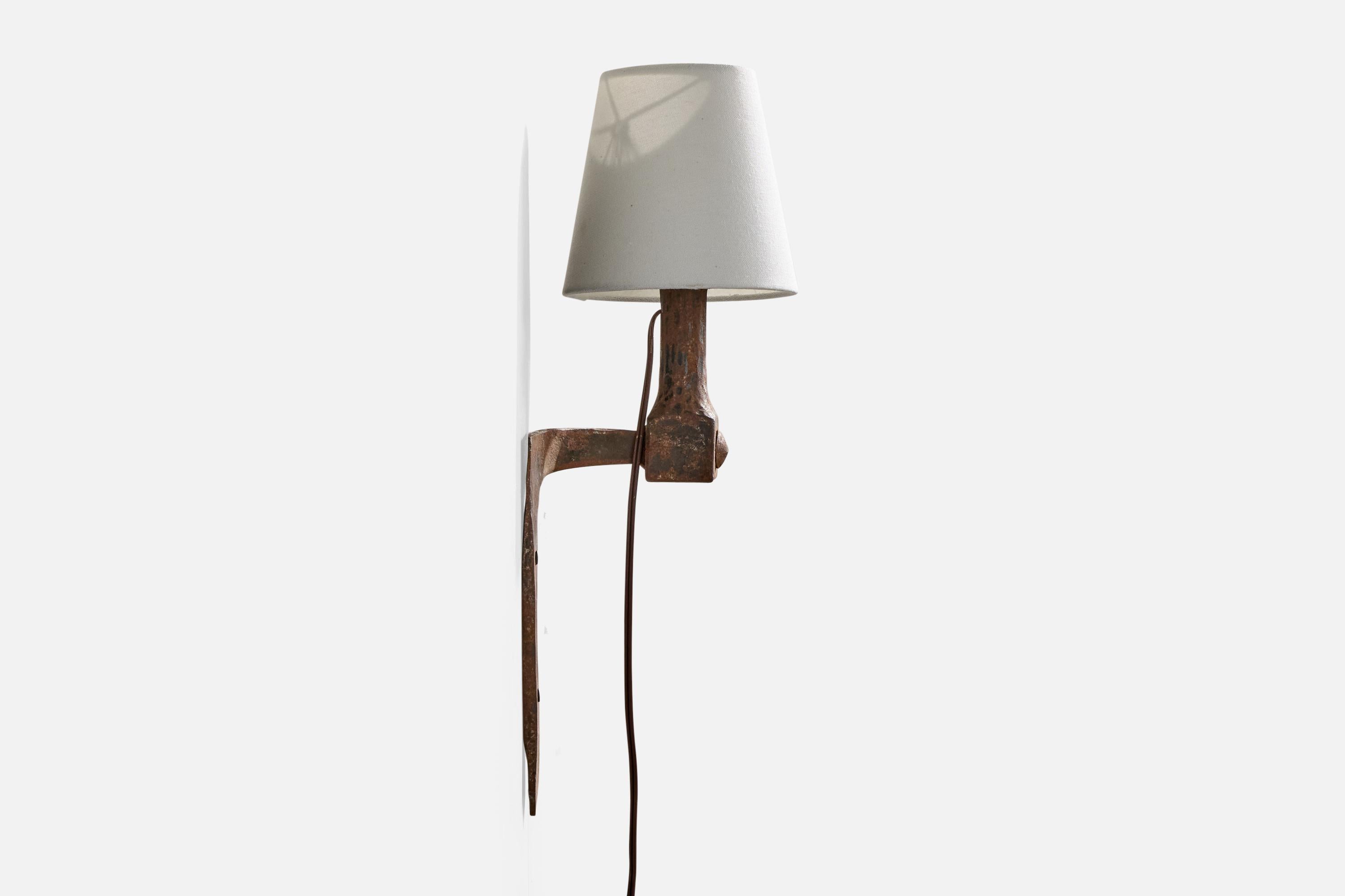 French Designer, Wall Lights, Iron, Fabric, France, 1940s For Sale 1