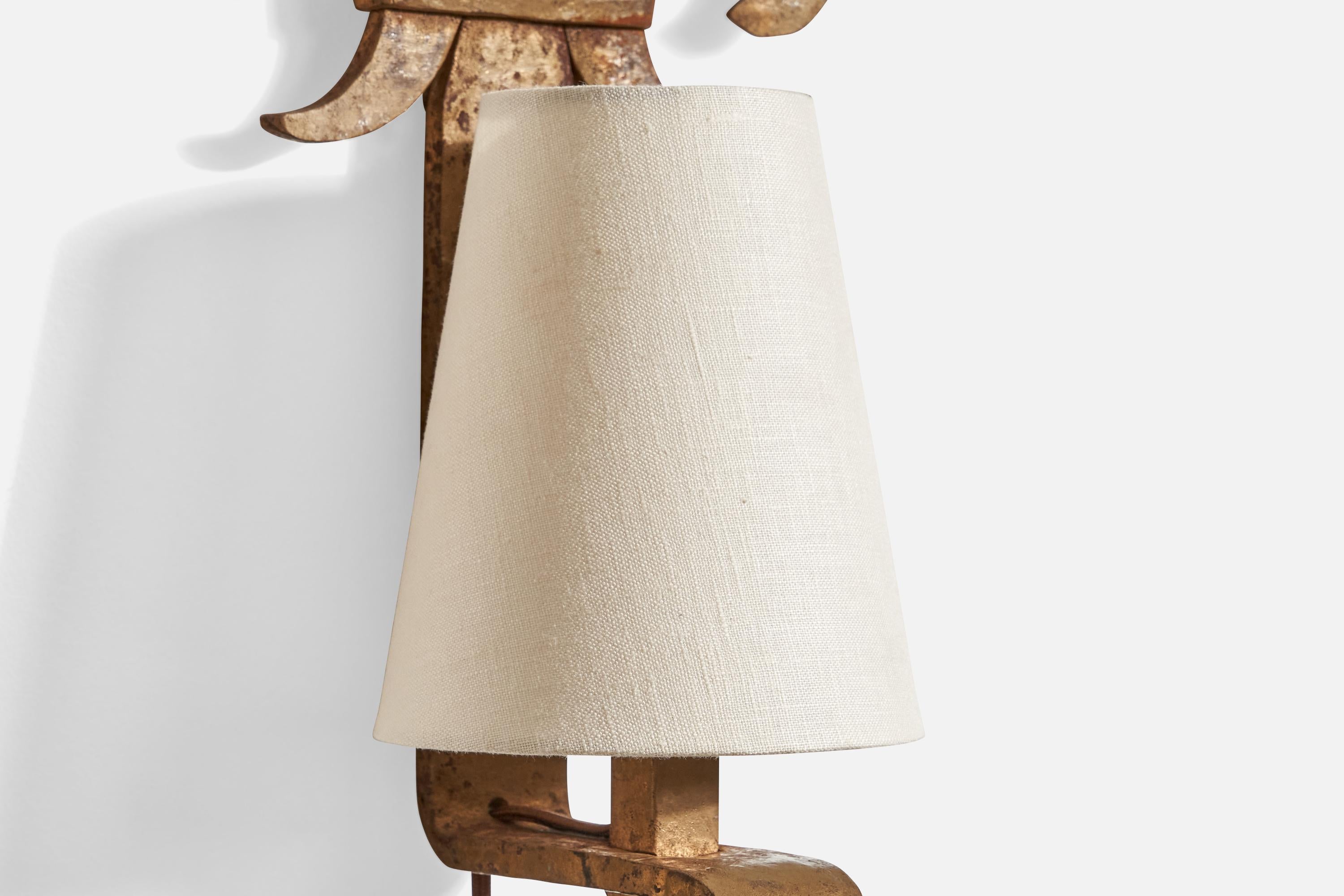 French Designer, Wall Lights, Iron, Fabric, France, 1940s For Sale 3