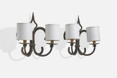 French Designer, Wall Lights, Iron, Fabric, France, 1950s