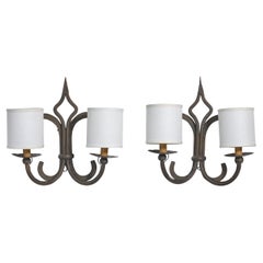 French Designer, Wall Lights, Iron, Fabric, France, 1950s
