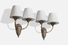 French Designer, Wall Lights, Metal, Fabric, France, 1930s