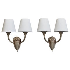 French Designer, Wall Lights, Metal, Fabric, France, 1930s