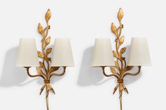 Designer francese, lampade da parete, metallo, tessuto, Francia, anni '1940