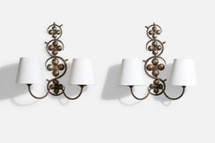 French Designer, Wall Lights, Metal, Fabric, France, 1940s