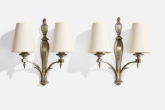 French Designer, Wall Lights, Metal, Fabric, France, 1940s