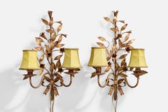 French Designer, Wall Lights, Metal, Fabric, France, 1940s