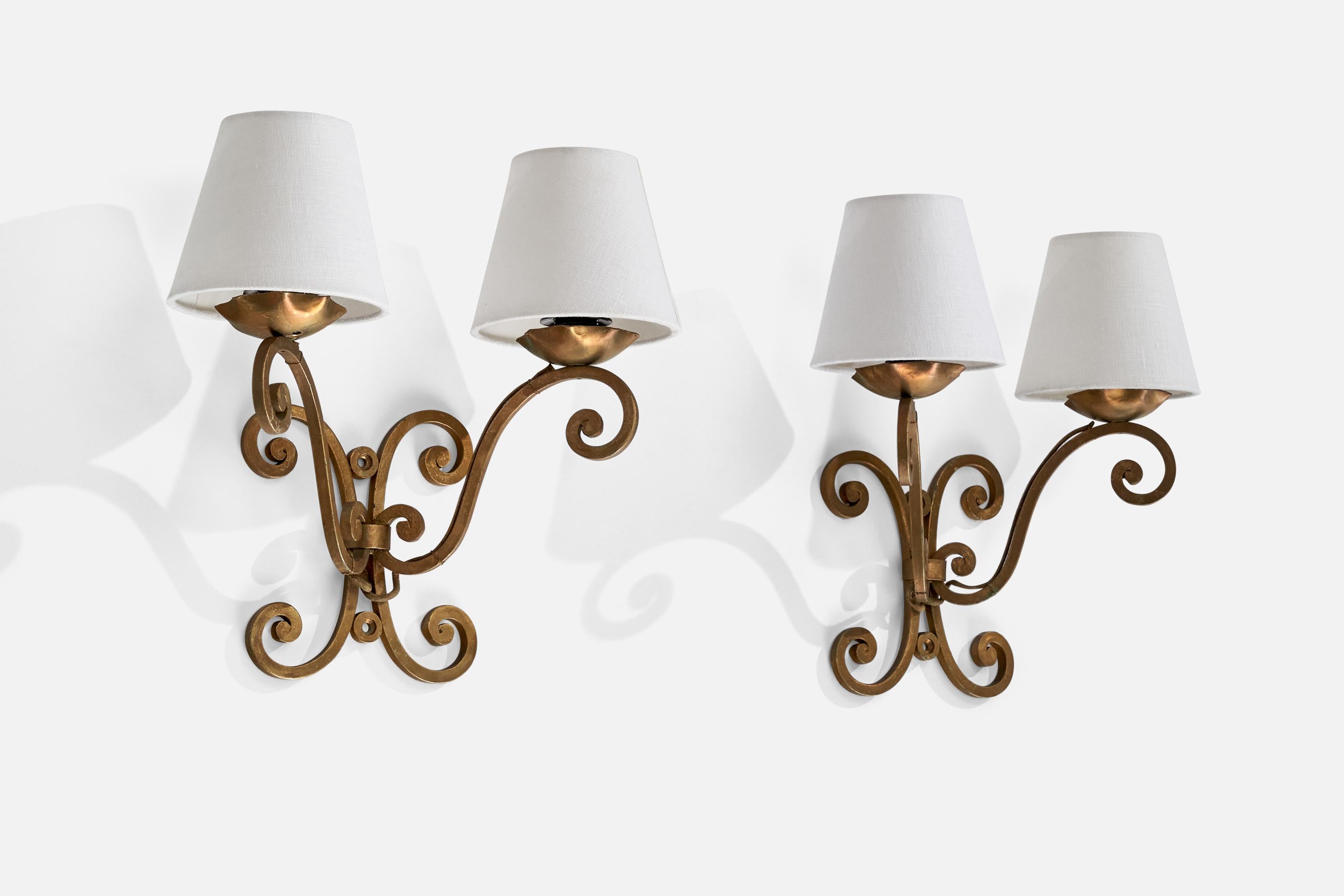 Modern French Designer, Wall Lights, Metal, Fabric, France, 1940s
