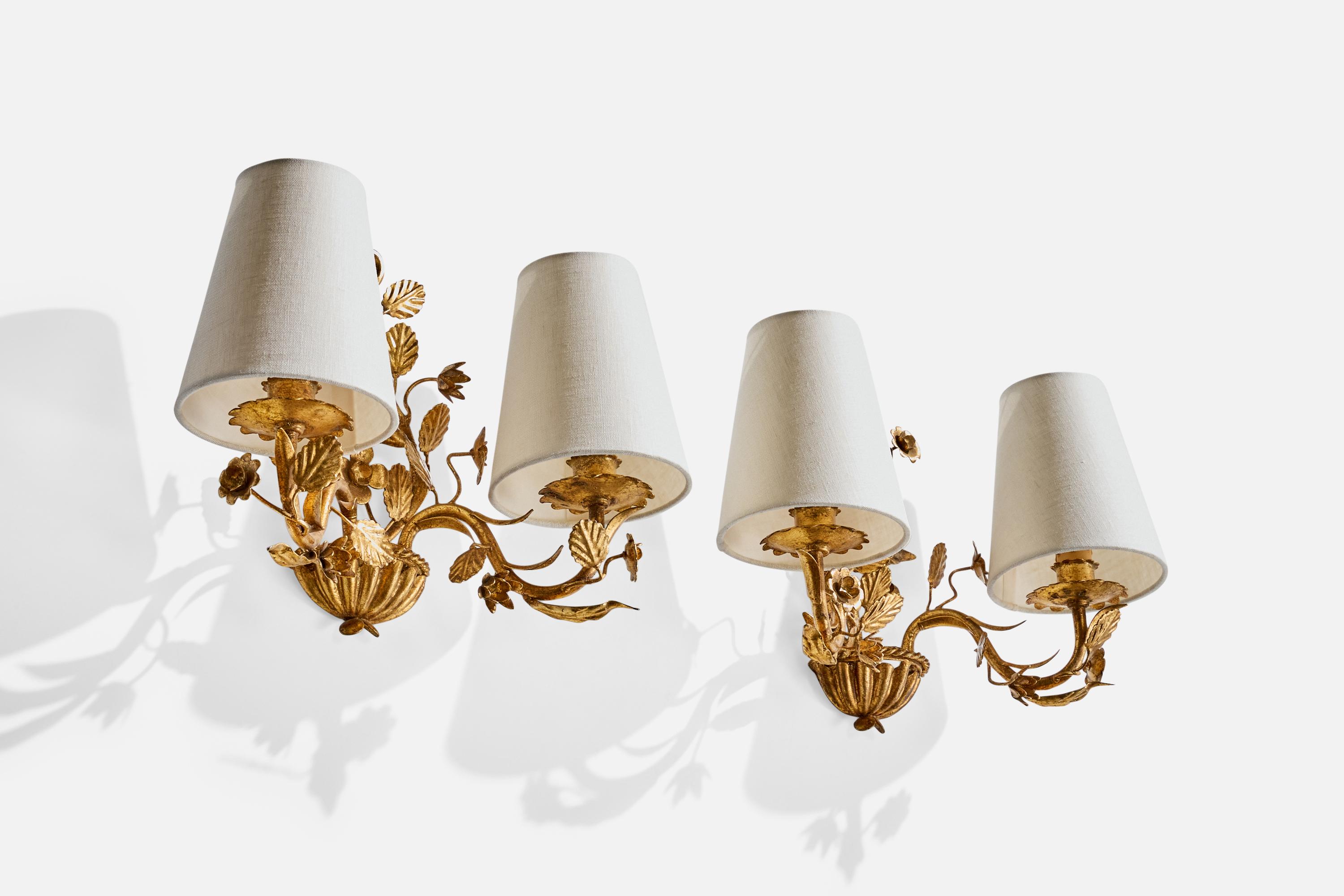 Mid-Century moderno Designer francese, lampade da parete, metallo, tessuto, Francia, anni '1940 in vendita