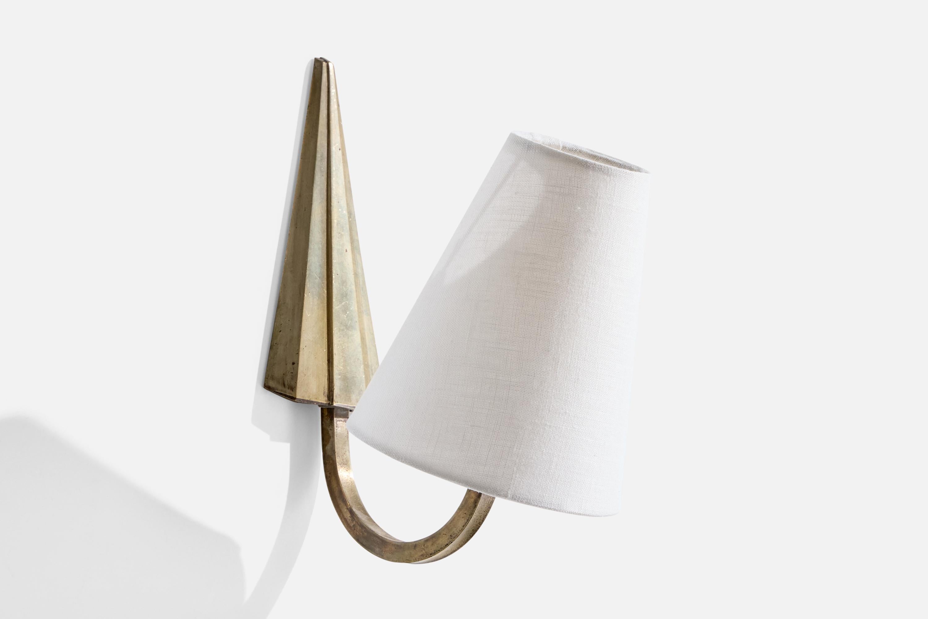 Mid-20th Century French Designer, Wall Lights, Metal, Fabric, France, 1940s For Sale
